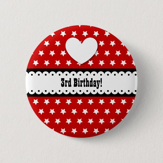 3rd Birthday Girl Heart en Scalloped Ribbon V3C Ronde Button 5,7 Cm (Voorkant)