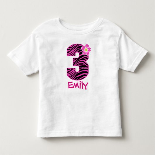 3rd Birthday Girl Hot Pink & Black Zebra patroon Kinder Shirts (Voorkant)