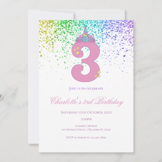 3rd birthday in pink and lilac birthday party kaart (Voorkant)