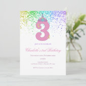 3rd birthday in pink and lilac birthday party kaart (Staand voorkant)