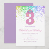 3rd birthday in pink and lilac birthday party kaart (Voorkant / Achterkant)