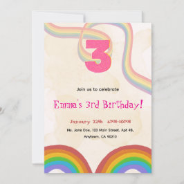 3rd Birthday Invitation Girl Editable Rainbow Kaart