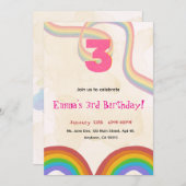 3rd Birthday Invitation Girl Editable Rainbow Kaart (Voorkant / Achterkant)