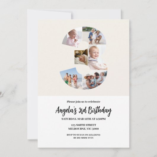 3rd Birthday Invitation Minimalist - Number 3 Kaart (Voorkant)