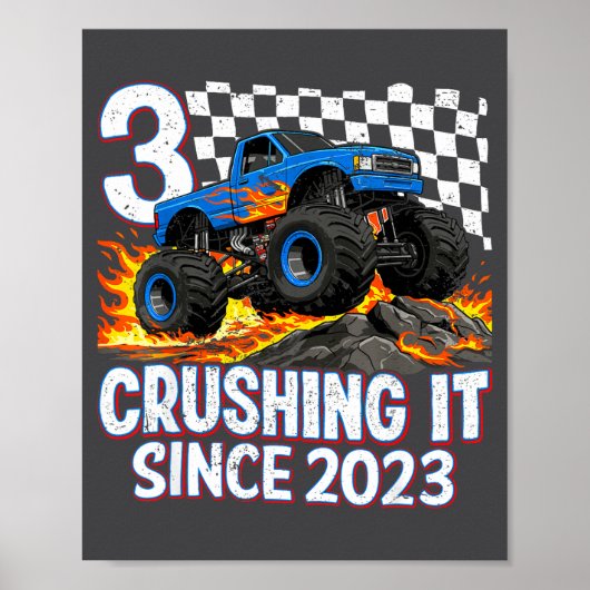 3rd Birthday Monster Truck 3 Year Old Boys Party B Poster (Voorkant)