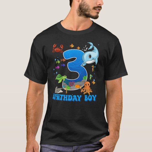 3rd Birthday Party Ocean 3 Year Old Sea Fish Birth T-shirt (Voorkant)