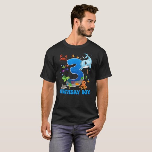 3rd Birthday Party Ocean 3 Year Old Sea Fish Birth T-shirt (Voorkant volledig)