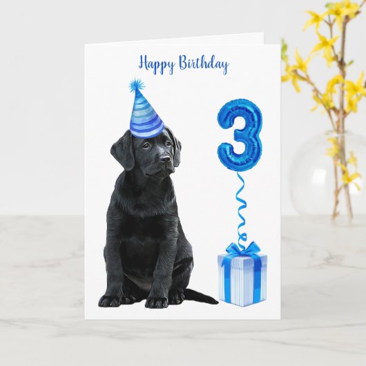 3rd Birthday Puppy Theme - Cute Dog Blue Boy Pawty Kaart (Gele Bloem)