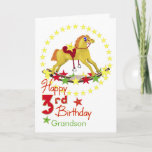 3rd Birthday Rocking Horse Stars Kaart<br><div class="desc">Dream,  fly,  ride,  denk je,  reach for the stars. Alleen rocking horse riding colorful stars for a very special Grandson's 3rd birthday. You may use template to personalize name on the card. Inside verse may also be personalized using the template provided.  Original Art and Design Studio van Anura Design.</div>