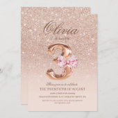 3rd Birthday Rose Pink Gold  Bow Birthday Party  Kaart (Voorkant / Achterkant)