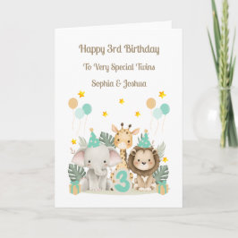 3rd Birthday Safari Animals Twin Birthday Card Kaart
