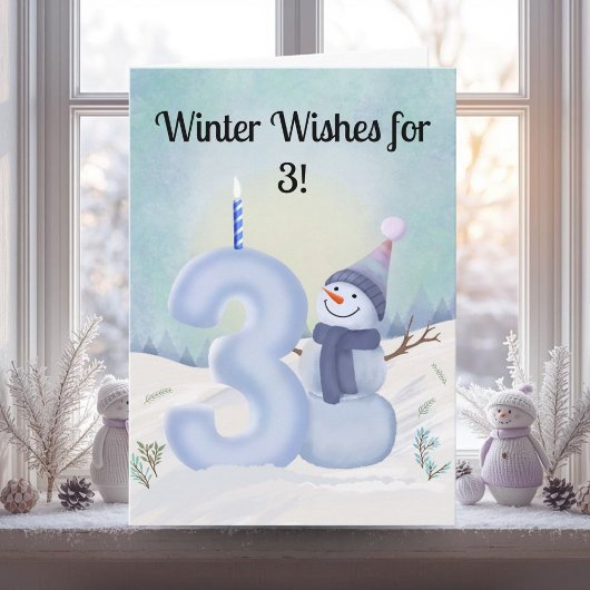  3rd Birthday Snowman with Snowy Three Kaart