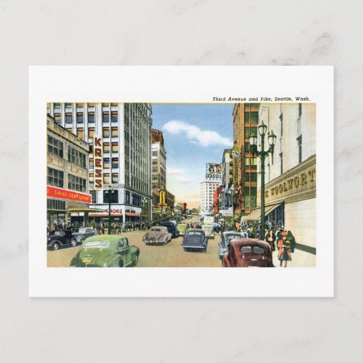3rd en Pike, Seattle, Washington Briefkaart (Voorkant)