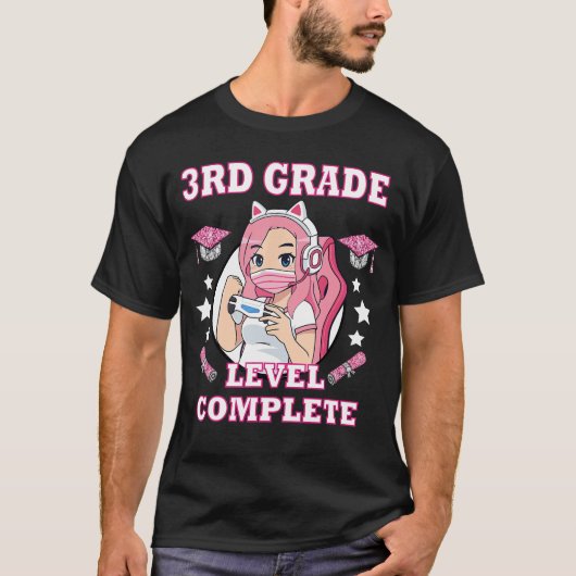 3rd grade level complete funny gaming graduation a t-shirt (Voorkant)