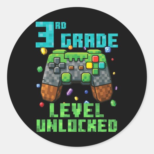 3rd Grade Level Unlocked Gamer Controller Back To Ronde Sticker (Voorkant)