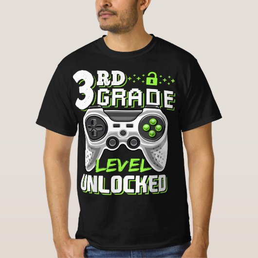 3rd Grade Level Unlocked Video Game Back to School T-shirt (Voorkant)