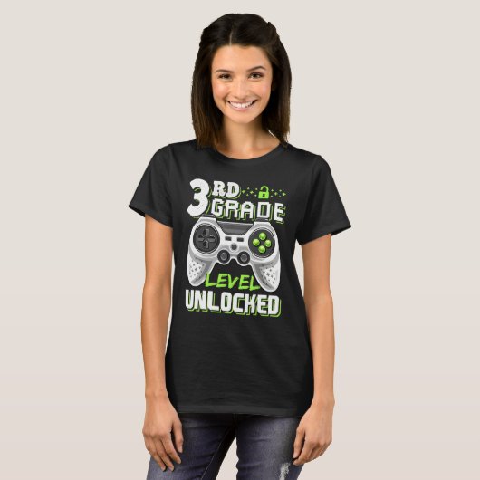 3rd Grade Level Unlocked Video Game Back To School T-shirt (Voorkant volledig)