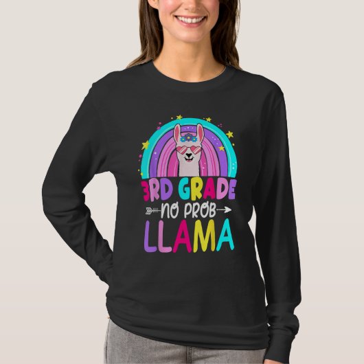 3rd Grade No Prob Llama Rainbow Back To School Tea T-shirt (Voorkant)