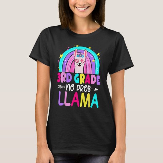 3rd Grade No Prob Llama Rainbow Back To School Tea T-shirt (Voorkant)