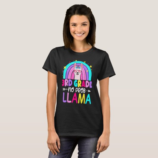 3rd Grade No Prob Llama Rainbow Back To School Tea T-shirt (Voorkant volledig)
