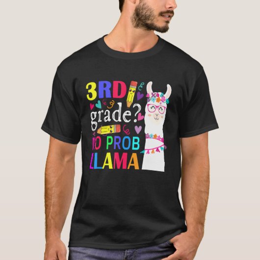 3rd Grade No Prob Llama Teacher Student Kids Back T-shirt (Voorkant)