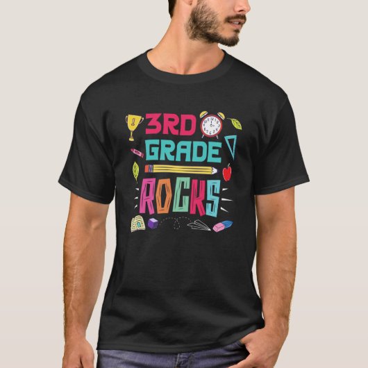 3rd grade rocks student rocking 3rd grade teacher t-shirt (Voorkant)