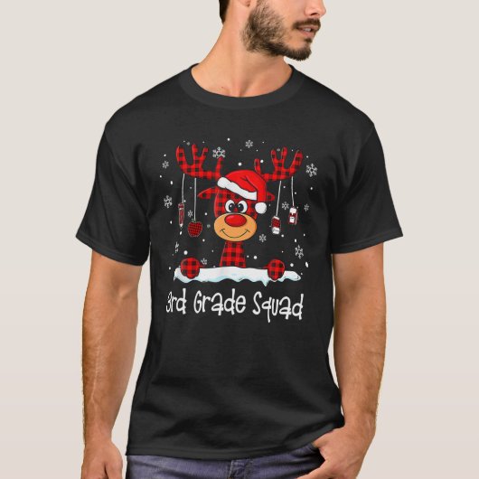 3Rd Grade Squad Pset Reindeer Santa Hat Teacher C T-shirt (Voorkant)