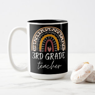 3rd grade teacher back to school leopard rainbow tweekleurige koffiemok