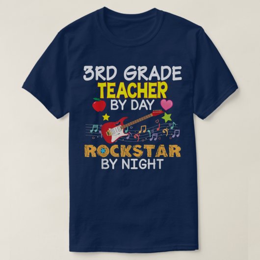 3rd Grade Teacher By Day Rockstar Night Third Back T-shirt (Design voorkant)