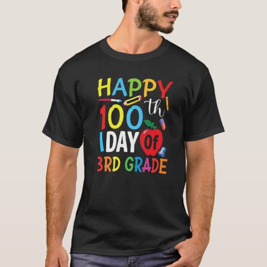 3rd Grade Teacher Child Happy 100th Day of School T-shirt (Voorkant)