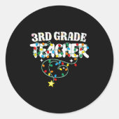 3rd Grade Teacher Christmas Lights Third Grade Tea Ronde Sticker (Voorkant)