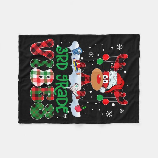 3rd Grade Vibes Teacher Buffalo Red Plaid Reindeer Fleece Deken (Voorkant (Horizontaal))