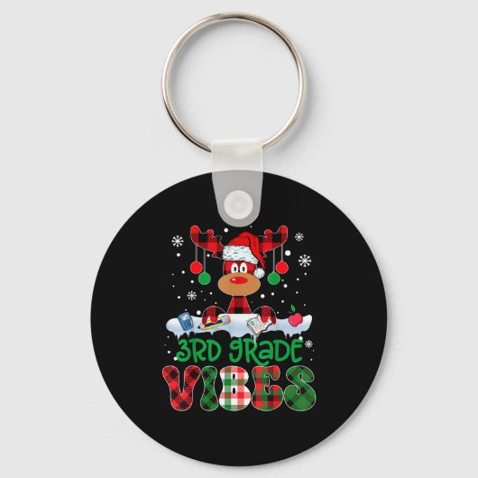 3rd Grade Vibes Teacher Buffalo Red Plaid Reindeer Sleutelhanger (Voorkant)