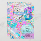 3rd Mermaid Birthday Under the Sea Invitation Kaart (Voorkant / Achterkant)