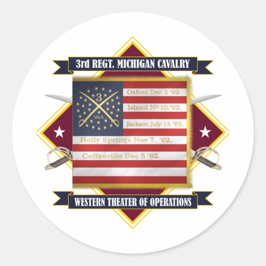 3rd Michigan Cavalry Ronde Sticker (Voorkant)