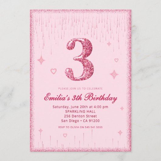 3rd Pink Glitter Birthday Sparkle Glitter picture Kaart (Voorkant)