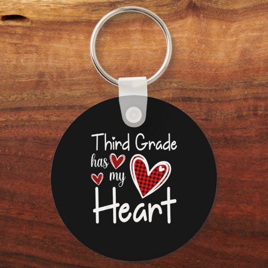 3rd Third Grade Has My Heart Buffalo Print Teacher Sleutelhanger (Voorkant)