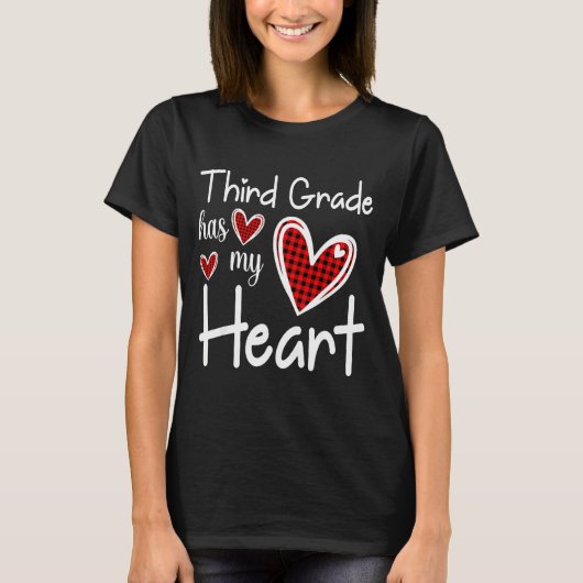 3rd Third Grade Has My Heart Buffalo Print Teacher T-shirt (Voorkant)