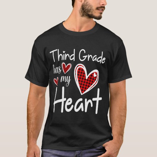 3rd Third Grade Has My Heart Buffalo Print Teacher T-shirt (Voorkant)