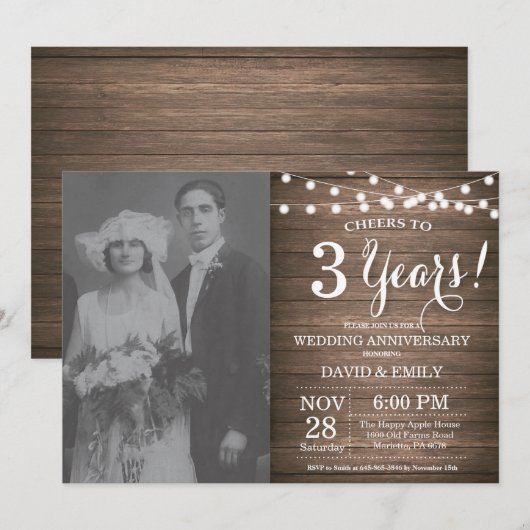 3rd Wedding Jubileum Rutic Wood Kaart (Voorkant / Achterkant)