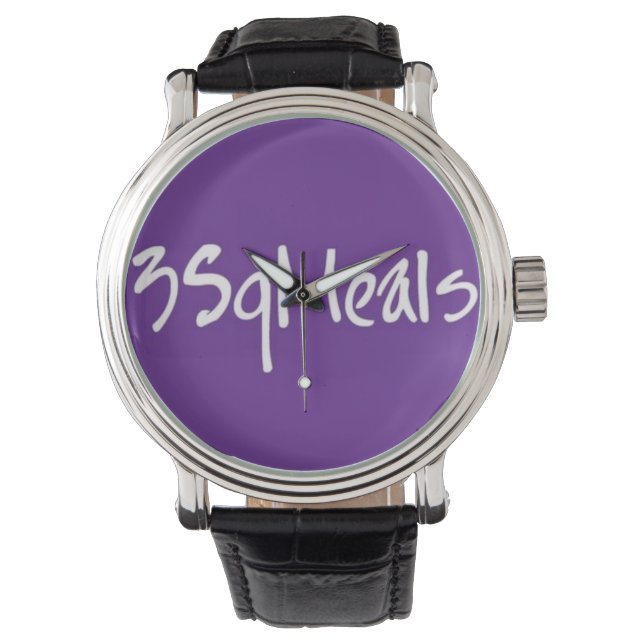 3SqMeals Custom Zwart  Leder Horloge (Voorkant)