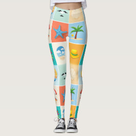 3x3 Beach Pattern Design Leggings
