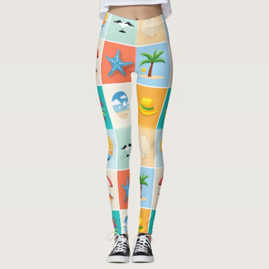 3x3 Beach Pattern Design Leggings (Voorkant)