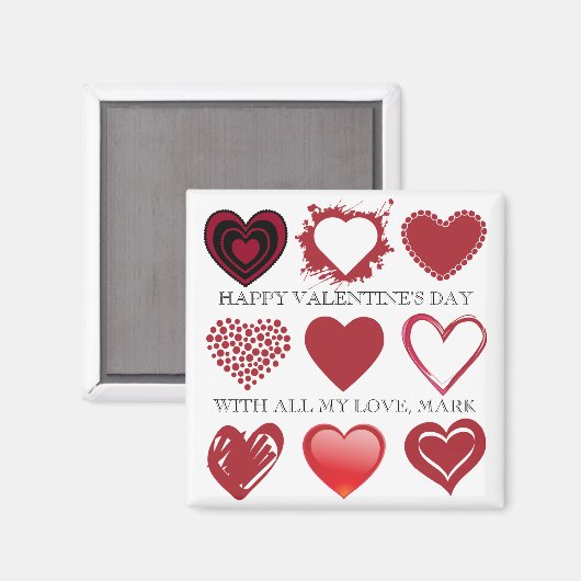 3x3 Raster van harten Valentijns magneet (Voorkant / Achterkant)