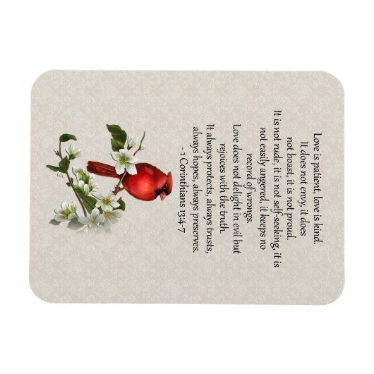 3x4 Red Bird Dogwood Love is Patiënt Love is Kind Magneet (Horizontaal)