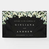 3'x5' Black Snowberry + Eucalyptus Bruiloft Welkom Spandoek (Horizontaal)