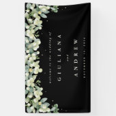 3'x5' Black Snowberry + Eucalyptus Bruiloft Welkom Spandoek (Verticaal)