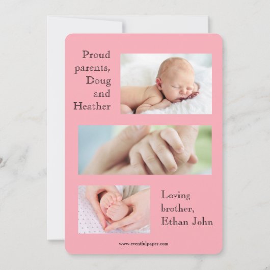 3x5 Broer kondigt geboorte van zus aan Aankondiging (Achterkant)