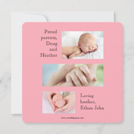 3x5 Broer kondigt geboorte van zus aan Aankondiging (Achterkant)