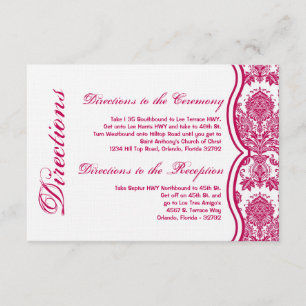 3x5 Direction Card Fusia White Damask Lace Print Informatiekaartje